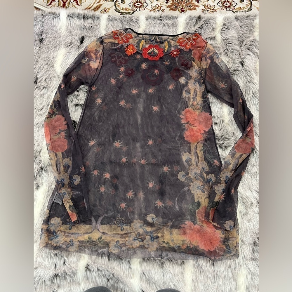 Biya Johnny Was Embroidered Floral Mesh Top sz XS - Picture 7 of 7